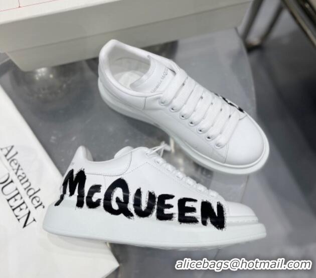 Famous Alexander McQueen Oversized Sneakers in Signature Print Silky Calfskin White 110274