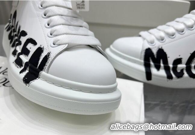 Famous Alexander McQueen Oversized Sneakers in Signature Print Silky Calfskin White 110274