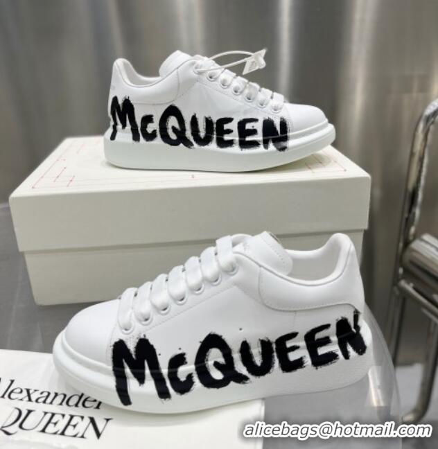 Famous Alexander McQueen Oversized Sneakers in Signature Print Silky Calfskin White 110274