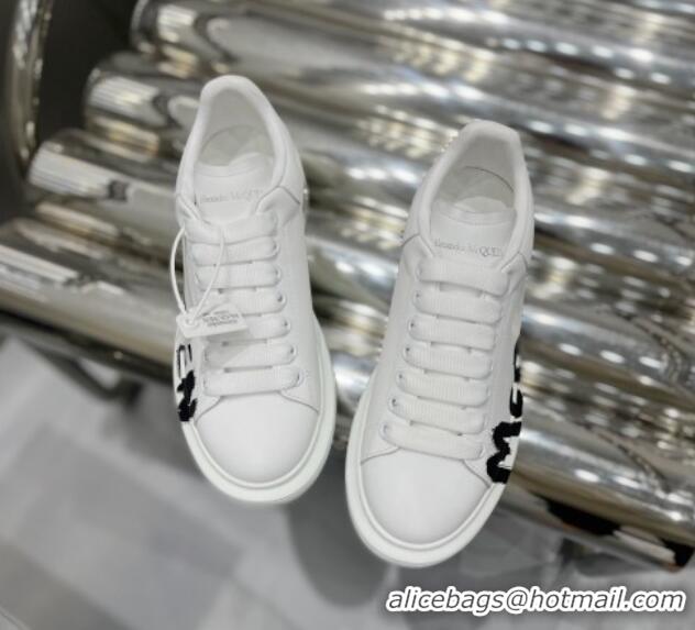 Famous Alexander McQueen Oversized Sneakers in Signature Print Silky Calfskin White 110274