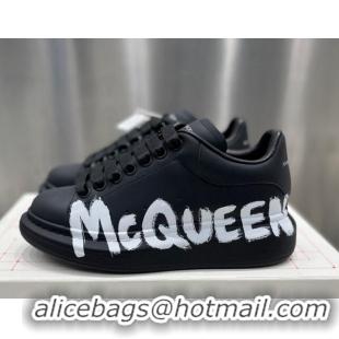 Discount Alexander McQueen Oversized Sneakers in Signature Print Silky Calfskin Black 110275