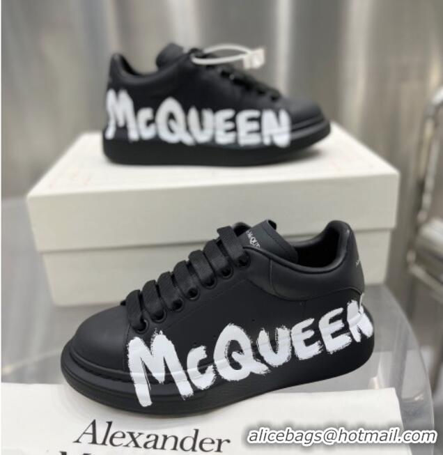 Discount Alexander McQueen Oversized Sneakers in Signature Print Silky Calfskin Black 110275