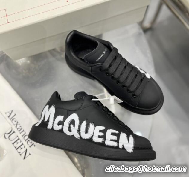 Discount Alexander McQueen Oversized Sneakers in Signature Print Silky Calfskin Black 110275