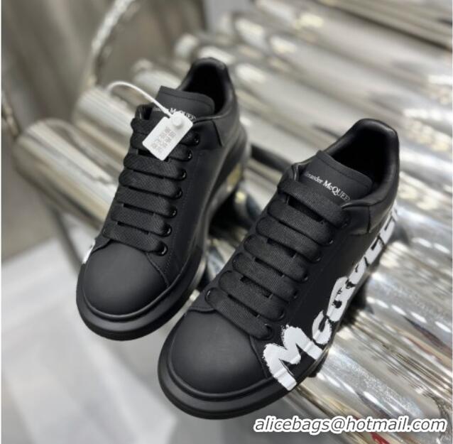 Discount Alexander McQueen Oversized Sneakers in Signature Print Silky Calfskin Black 110275