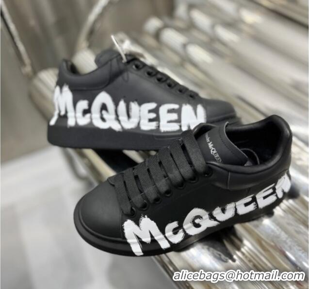 Discount Alexander McQueen Oversized Sneakers in Signature Print Silky Calfskin Black 110275