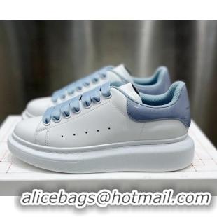 Hot Style Alexander McQueen Oversized Sneakers in Silky Calfskin with Shiny Heel Tab Dusty Blue 110276