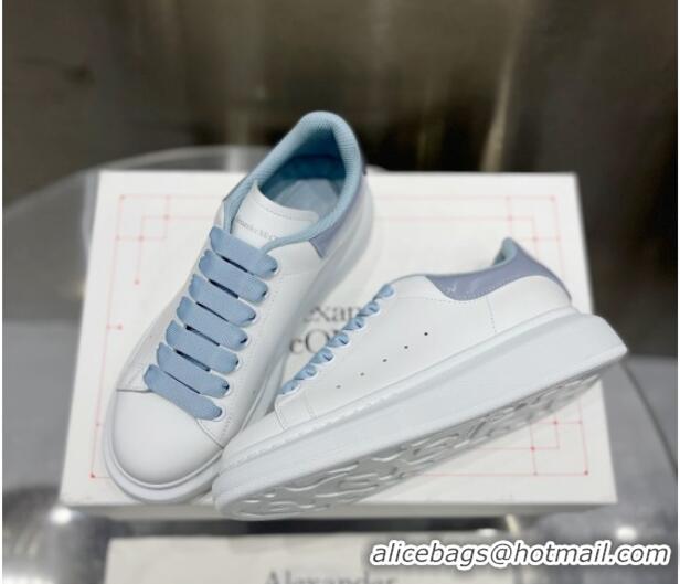 Hot Style Alexander McQueen Oversized Sneakers in Silky Calfskin with Shiny Heel Tab Dusty Blue 110276