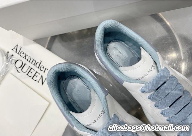 Hot Style Alexander McQueen Oversized Sneakers in Silky Calfskin with Shiny Heel Tab Dusty Blue 110276