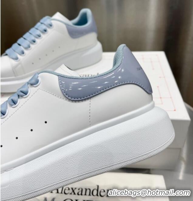 Hot Style Alexander McQueen Oversized Sneakers in Silky Calfskin with Shiny Heel Tab Dusty Blue 110276