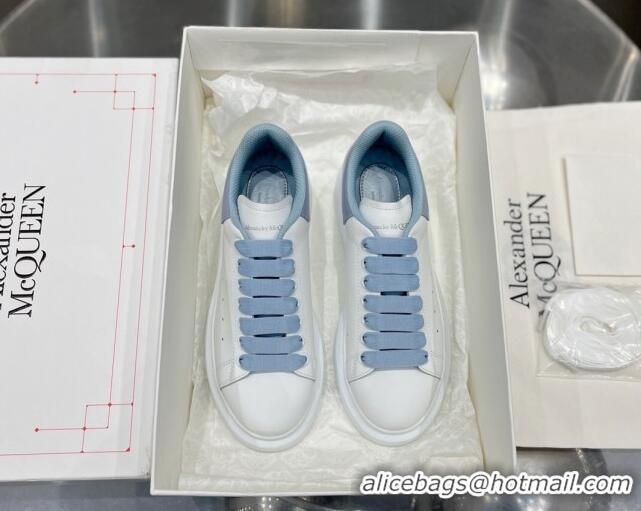 Hot Style Alexander McQueen Oversized Sneakers in Silky Calfskin with Shiny Heel Tab Dusty Blue 110276