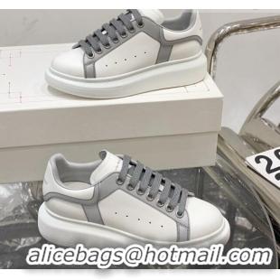 Sumptuous Alexander McQueen Oversized Sneakers in Silky Calfskin White/Grey 110279