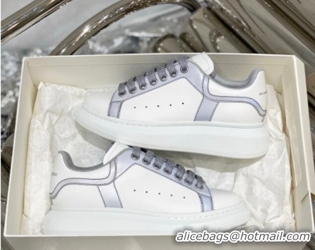 Sumptuous Alexander McQueen Oversized Sneakers in Silky Calfskin White/Grey 110279