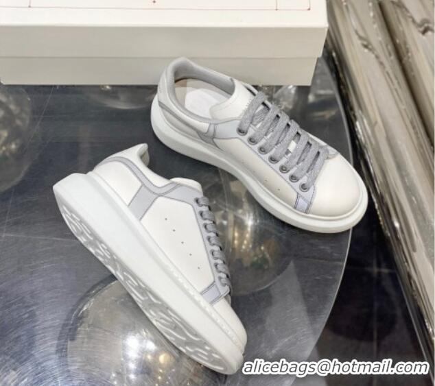 Sumptuous Alexander McQueen Oversized Sneakers in Silky Calfskin White/Grey 110279