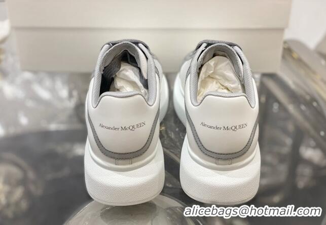 Sumptuous Alexander McQueen Oversized Sneakers in Silky Calfskin White/Grey 110279