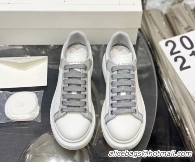 Sumptuous Alexander McQueen Oversized Sneakers in Silky Calfskin White/Grey 110279