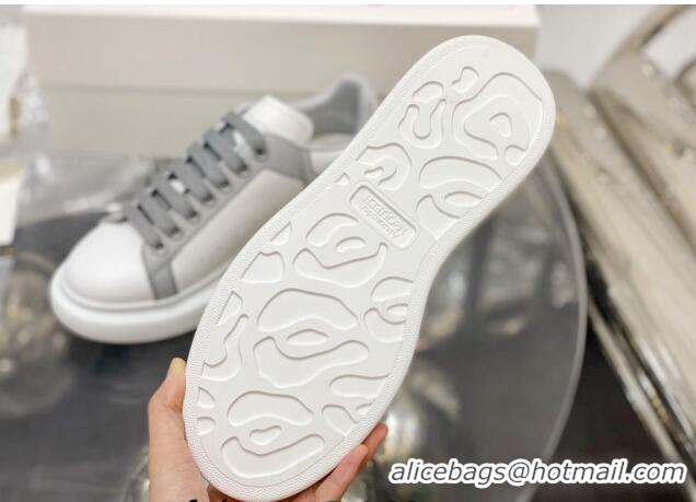 Sumptuous Alexander McQueen Oversized Sneakers in Silky Calfskin White/Grey 110279