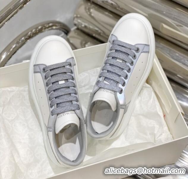 Sumptuous Alexander McQueen Oversized Sneakers in Silky Calfskin White/Grey 110279