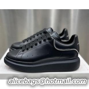 Perfect Alexander McQueen Oversized Sneakers in Silky Calfskin with Zip Heel Tab Black 110277