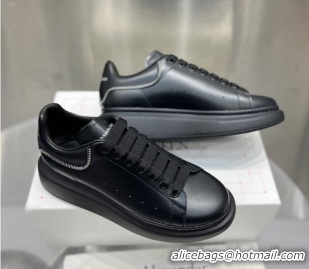 Perfect Alexander McQueen Oversized Sneakers in Silky Calfskin with Zip Heel Tab Black 110277