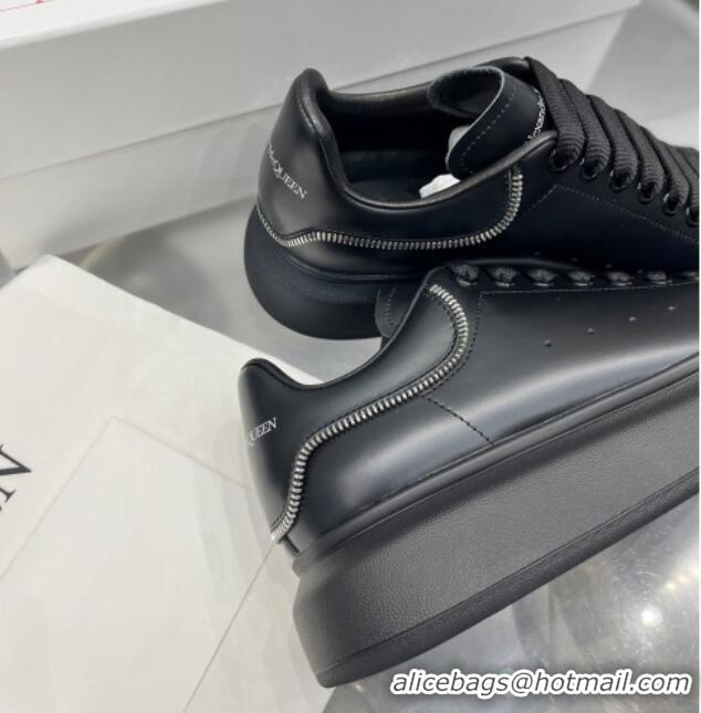 Perfect Alexander McQueen Oversized Sneakers in Silky Calfskin with Zip Heel Tab Black 110277