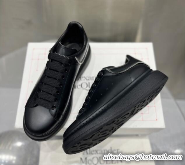 Perfect Alexander McQueen Oversized Sneakers in Silky Calfskin with Zip Heel Tab Black 110277