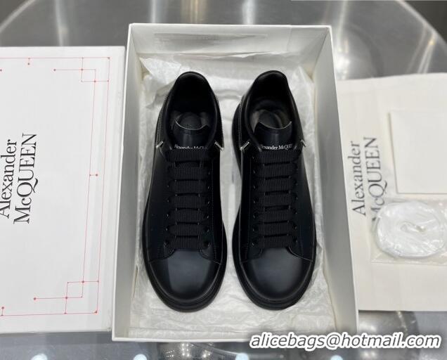 Perfect Alexander McQueen Oversized Sneakers in Silky Calfskin with Zip Heel Tab Black 110277