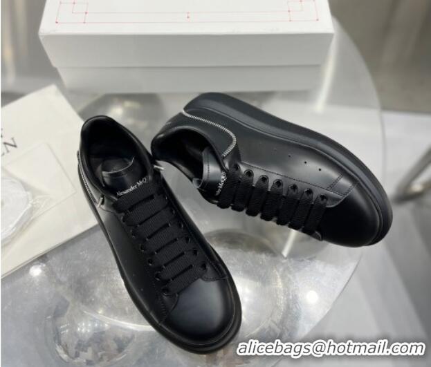 Perfect Alexander McQueen Oversized Sneakers in Silky Calfskin with Zip Heel Tab Black 110277