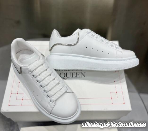 Sophisticated Alexander McQueen Oversized Sneakers in Silky Calfskin with Zip Heel Tab White 110278