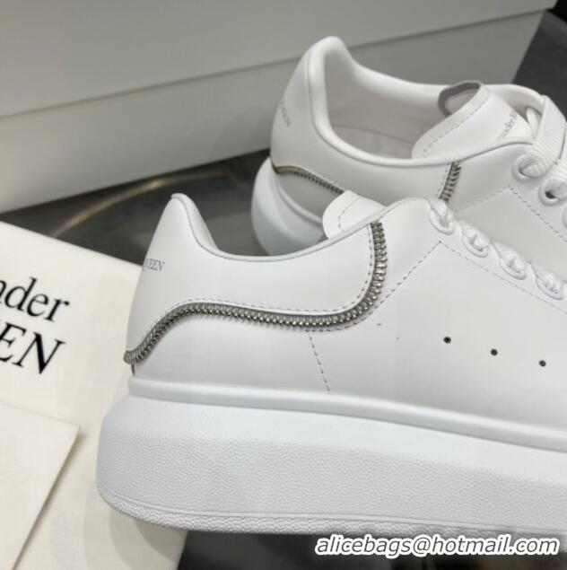 Sophisticated Alexander McQueen Oversized Sneakers in Silky Calfskin with Zip Heel Tab White 110278