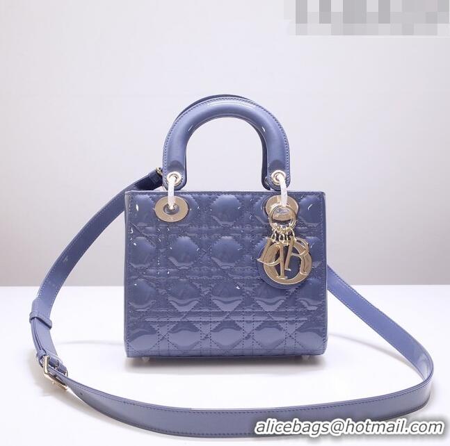 Top Quality Dior Small Lady Dior Bag in Patent Leather CD2802 Blue 2023