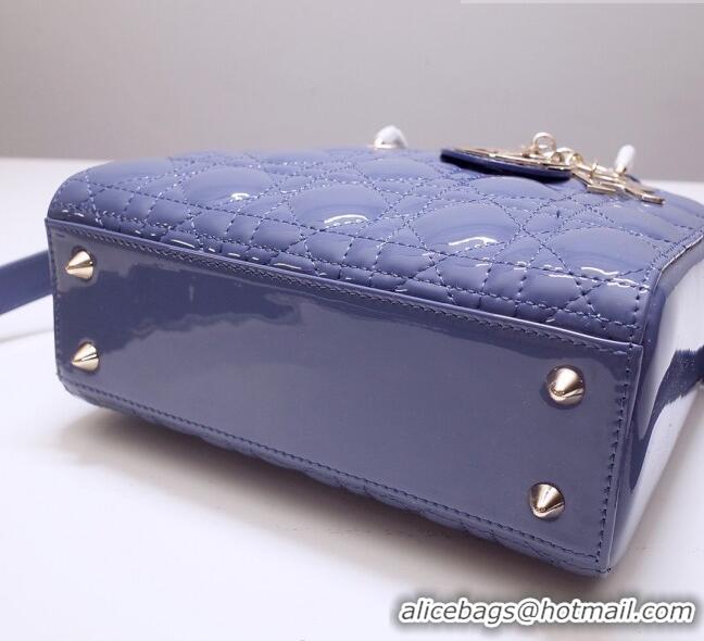 Top Quality Dior Small Lady Dior Bag in Patent Leather CD2802 Blue 2023