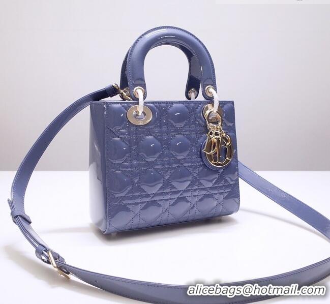 Top Quality Dior Small Lady Dior Bag in Patent Leather CD2802 Blue 2023