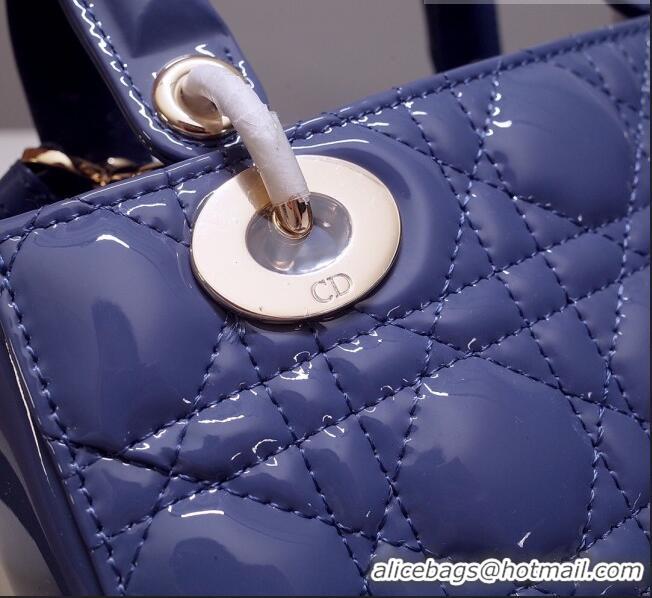 Top Quality Dior Small Lady Dior Bag in Patent Leather CD2802 Blue 2023