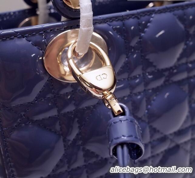 Top Quality Dior Small Lady Dior Bag in Patent Leather CD2802 Blue 2023