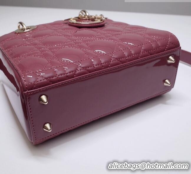 New Style Dior Small Lady Dior Bag in Patent Leather CD2802 Bean Paste Pink 2023