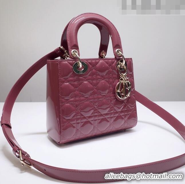 New Style Dior Small Lady Dior Bag in Patent Leather CD2802 Bean Paste Pink 2023