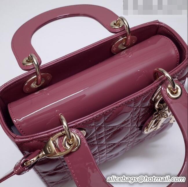 New Style Dior Small Lady Dior Bag in Patent Leather CD2802 Bean Paste Pink 2023