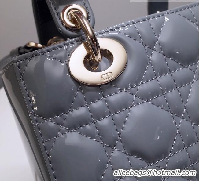 Low Cost Dior Small Lady Dior Bag in Patent Leather CD2802 Grey 2023