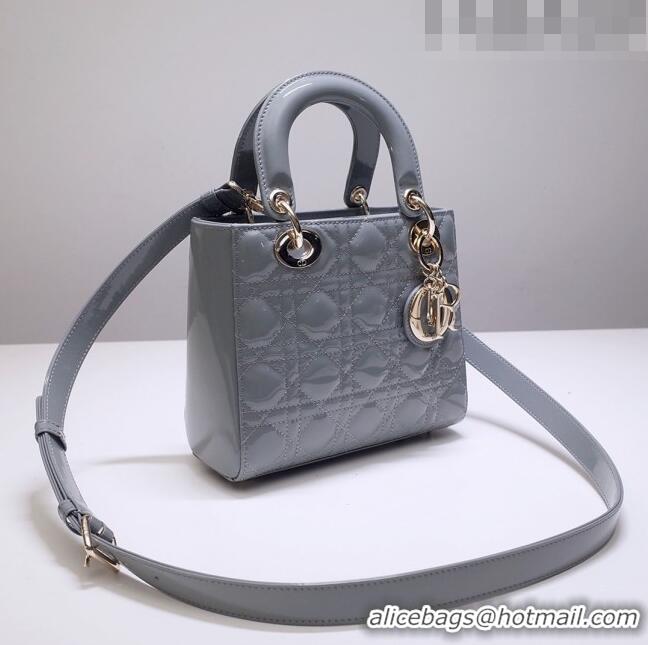 Low Cost Dior Small Lady Dior Bag in Patent Leather CD2802 Grey 2023