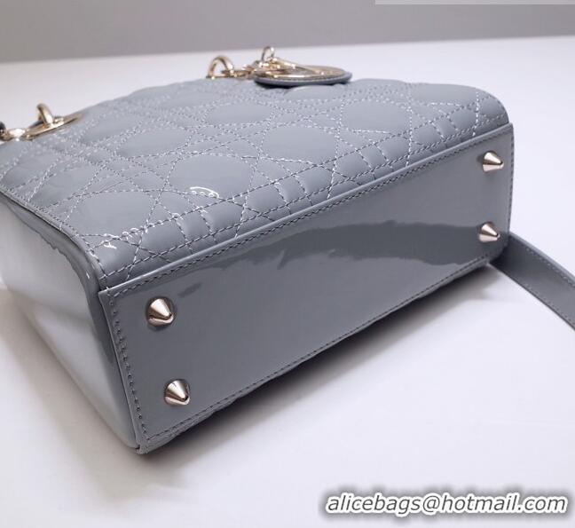 Low Cost Dior Small Lady Dior Bag in Patent Leather CD2802 Grey 2023