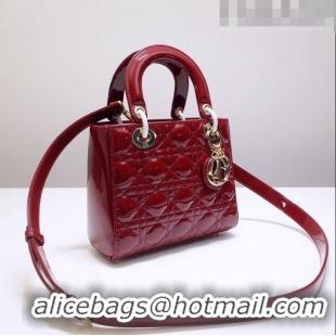 Super Quality Dior Small Lady Dior Bag in Patent Leather CD2802 Burgundy 2023