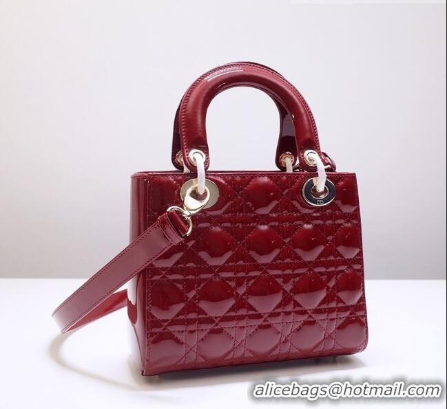 Super Quality Dior Small Lady Dior Bag in Patent Leather CD2802 Burgundy 2023