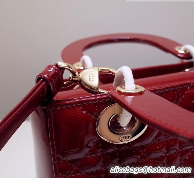 Super Quality Dior Small Lady Dior Bag in Patent Leather CD2802 Burgundy 2023