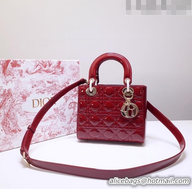 Super Quality Dior Small Lady Dior Bag in Patent Leather CD2802 Burgundy 2023