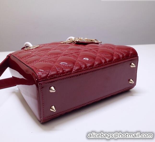 Super Quality Dior Small Lady Dior Bag in Patent Leather CD2802 Burgundy 2023