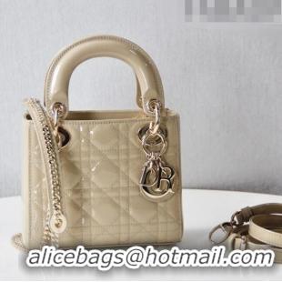 Top Quality Dior Mini Lady Dior Bag in Patent Leather CD2808 Beige 2023 (Two Straps)