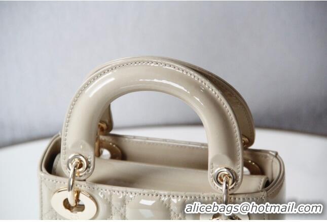 Top Quality Dior Mini Lady Dior Bag in Patent Leather CD2808 Beige 2023 (Two Straps)