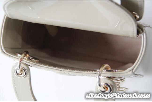 Top Quality Dior Mini Lady Dior Bag in Patent Leather CD2808 Beige 2023 (Two Straps)