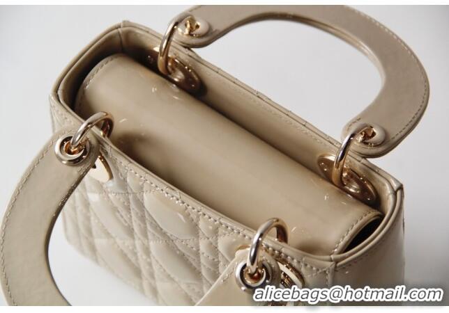 Top Quality Dior Mini Lady Dior Bag in Patent Leather CD2808 Beige 2023 (Two Straps)