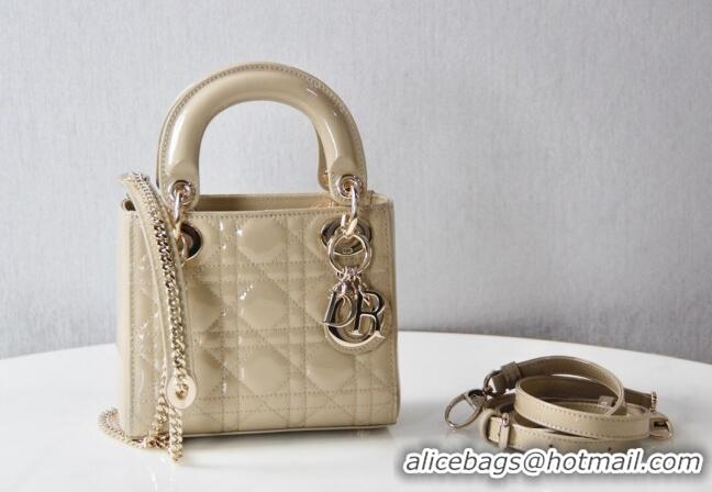 Top Quality Dior Mini Lady Dior Bag in Patent Leather CD2808 Beige 2023 (Two Straps)